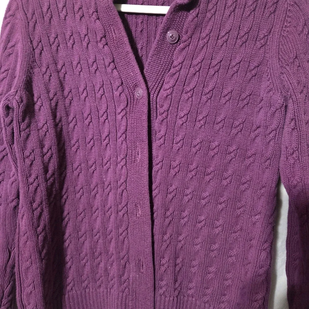 L.L.Bean Purple Cable Knit Sweater Small Button Up Ribbed Women's‎ Fall Winter